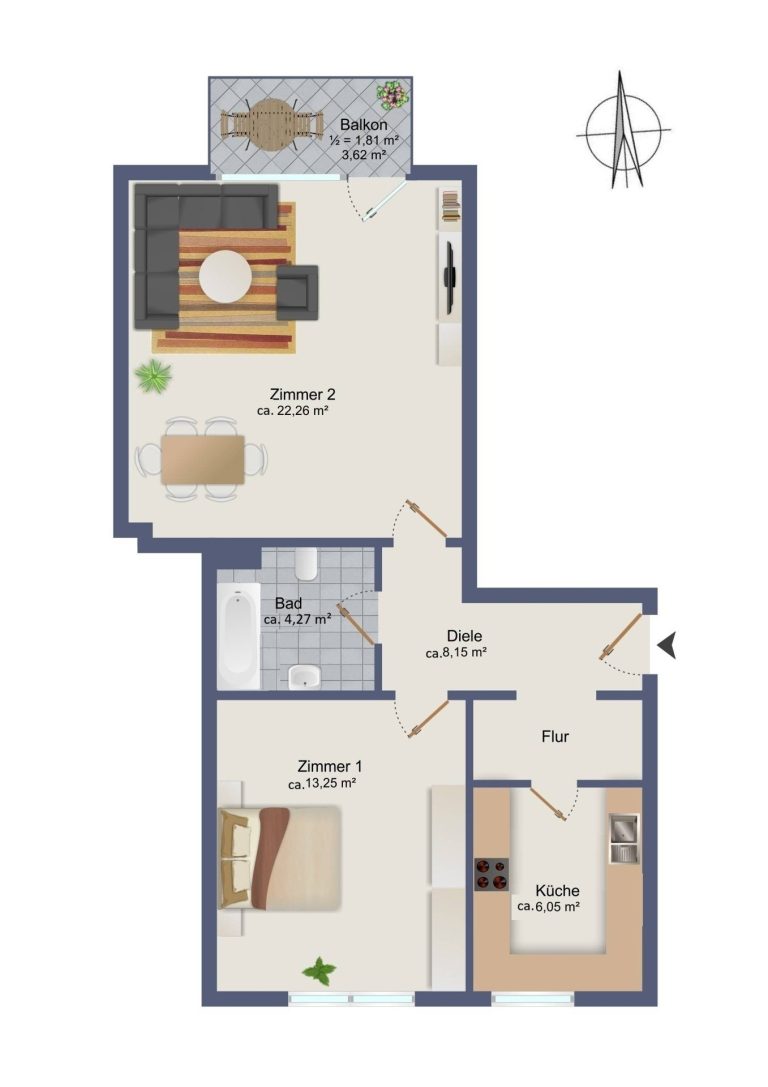 Immobilienangebot - Hamburg / Rahlstedt - Alle - Oldenfelde: Attraktive Zwei-Zimmer-Wohnung mit Balkon und schönem Grundriss.