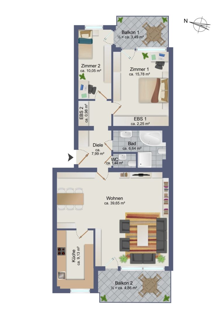 Immobilienangebot - Hamburg / Rahlstedt - Alle - Wohnkomfort in Alt-Rahlstedt - großzügige 3-Zimmer-Wohnung
