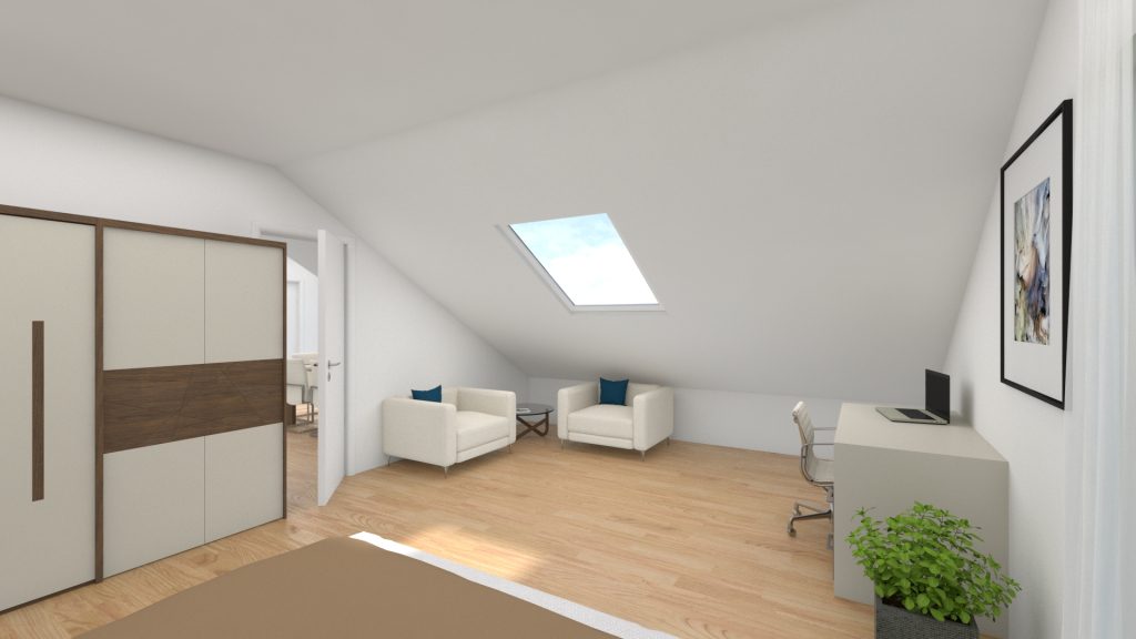 Wohnidee-Ansicht-1-Schlafzimmer-mit-Arbeitsbereich-Whg.-Nr.-35 - Neubauprojekt - Eigentumswohnungen in Kirrlach - HUST Immobilien