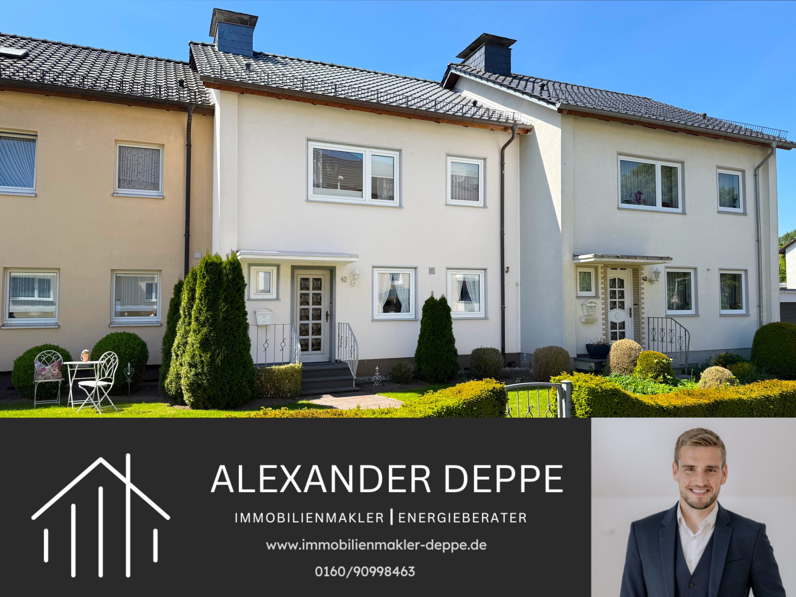 Immobilienangebot - Lügde - Alle - Gepflegtes Reihenmittelhaus mit schönem Eigentumsgrundstück und Garage