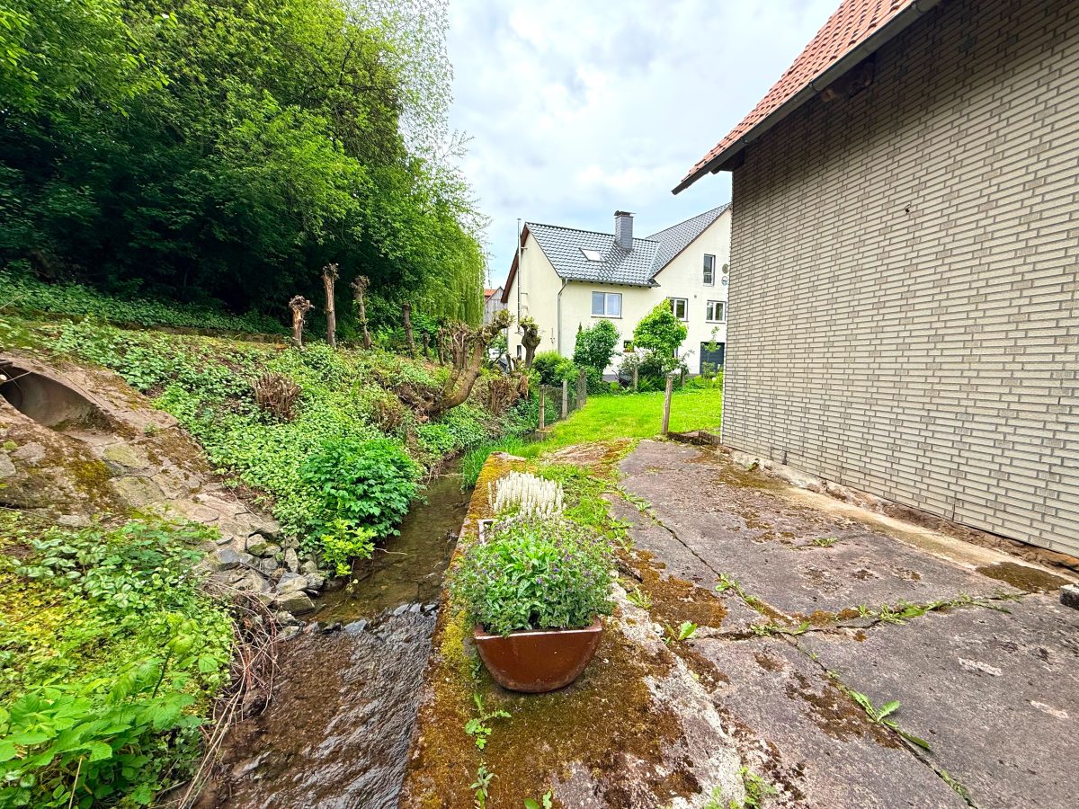 Immobilienangebot - Lügde - Alle - Für Handwerker ein echtes Juwel: Wohnhaus mit 1.011 m² Grundstück, Bachlauf und großer Scheune