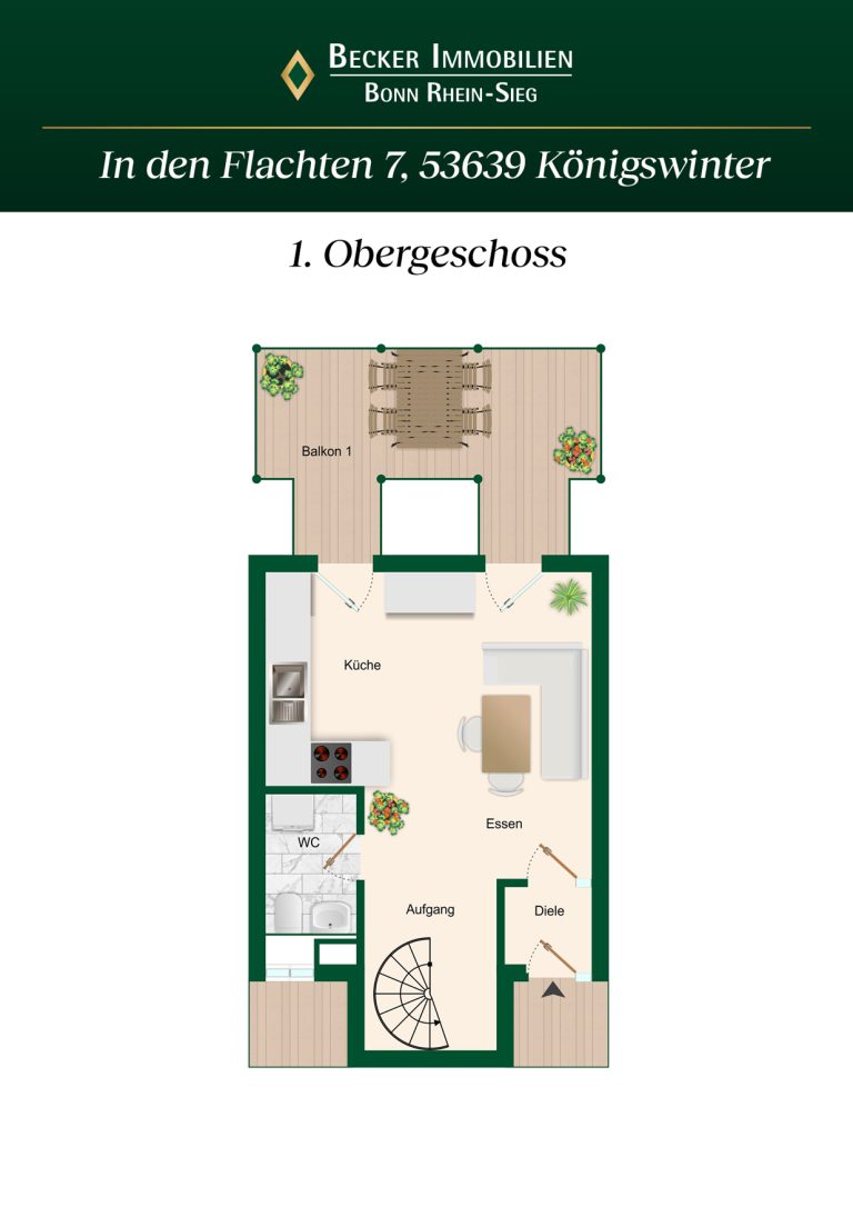 Immobilienangebot - Königswinter - Alle - Großzügige Maisonette-Wohnung mit zwei Balkonen, Einbauküche und TG-Stellplatz in direkter Rheinlage