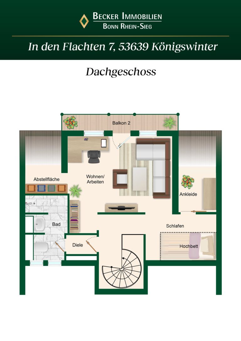 Immobilienangebot - Königswinter - Alle - Großzügige Maisonette-Wohnung mit zwei Balkonen, Einbauküche und TG-Stellplatz in direkter Rheinlage