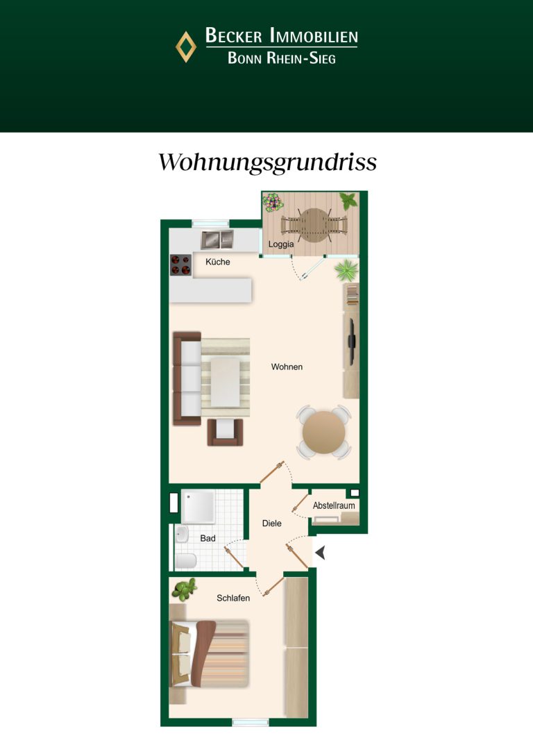 Immobilienangebot - Bonn - Alle - Schicke, neuwertige 2-Zimmer-Wohnung mit Balkon, Schreinerküche und TG-Stellplatz in Kessenich