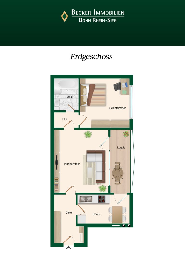 Immobilienangebot - Bonn - Alle - Vermietete 2-Zimmer-Wohnung mit Loggia und zwei Stellplätzen in bevorzugter Lage von Bonn-Ramersdorf
