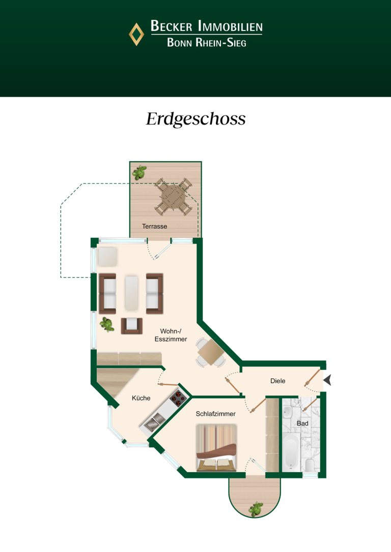 Immobilienangebot - Bonn / Mehlem - Alle - Gepflegte 2-Zimmer-Wohnung mit Sonnenterrasse und PKW-Stellplatz in bevorzugter Lage von Bonn-Mehlem
