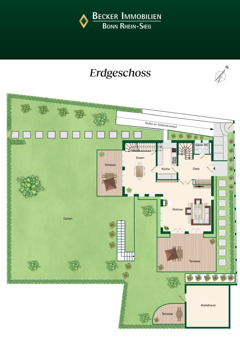 Immobilienangebot - Bad Honnef - Alle - Exklusive Villa mit Einliegerwohnung/Büro & Doppelgarage auf traumhaftem Grundstück in Rhöndorf