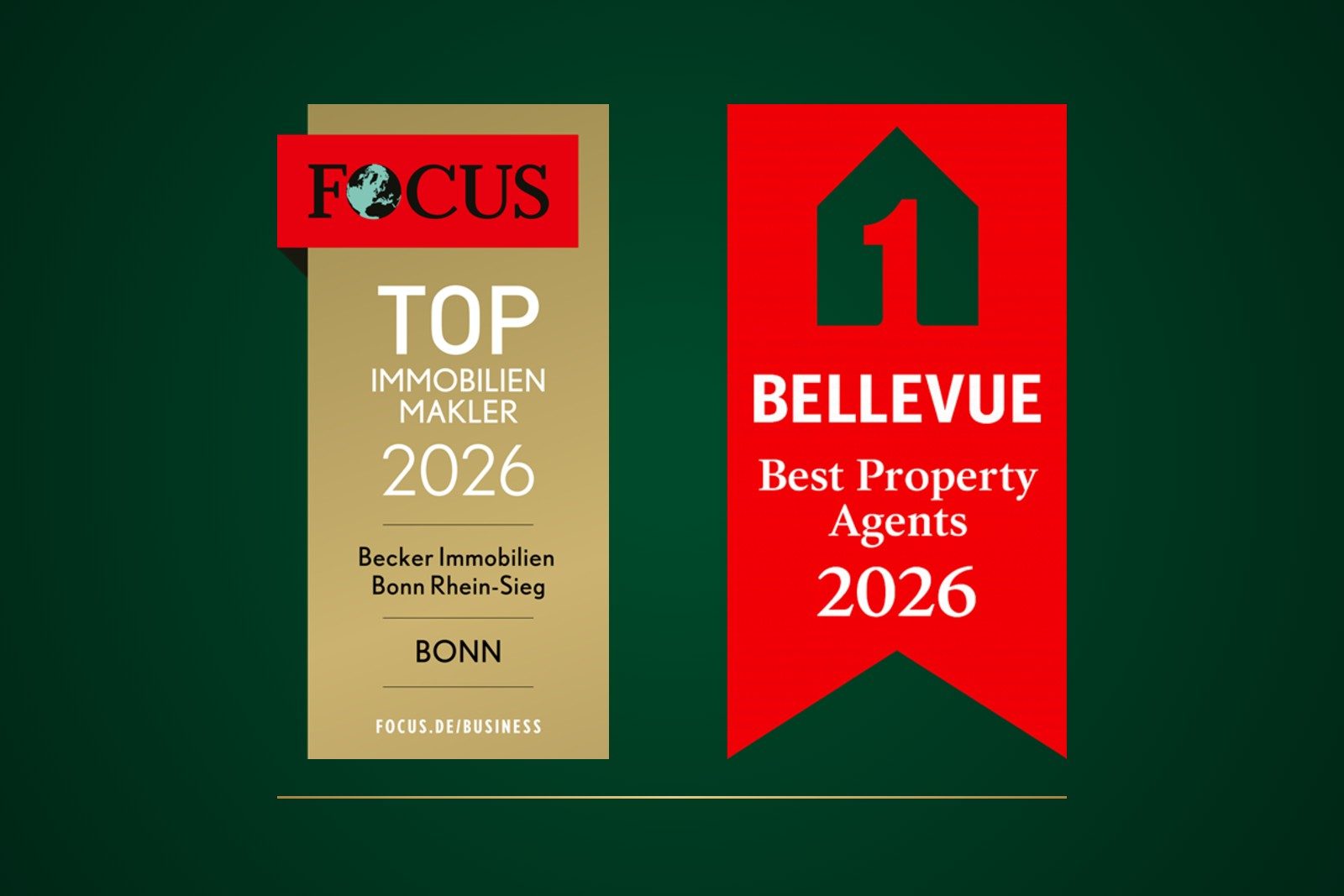 Auszeichnungen 2026: FOCUS TOP Immobilienmakler Bonn und BELLEVUE Best Property Agents – Becker Immobilien Bonn Rhein-Sieg