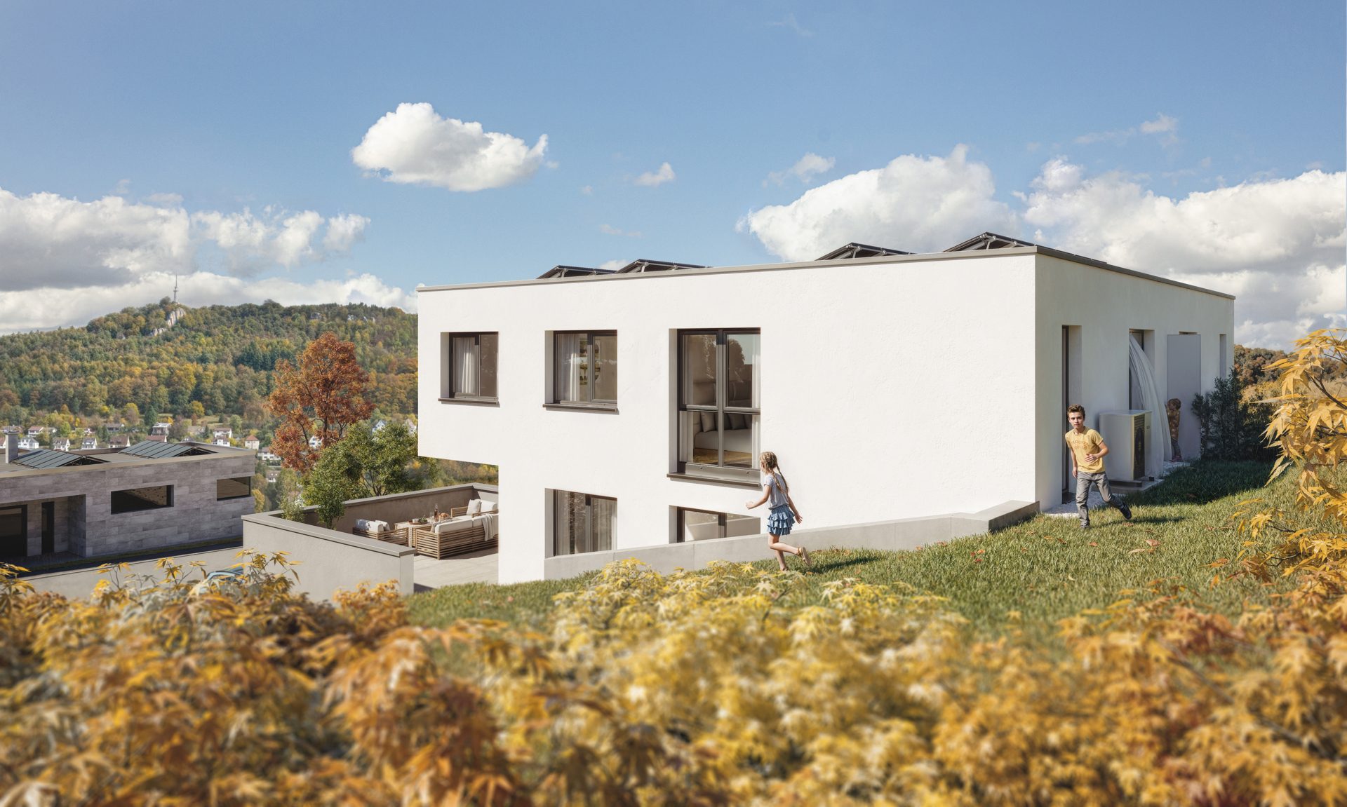 Immobilienangebot - Albstadt-Ebingen - Alle - Terrassenhaus in Bestlage mit Fernblick, großer Südterrasse, Doppelgarage & 2 Bädern - KfW 55!
