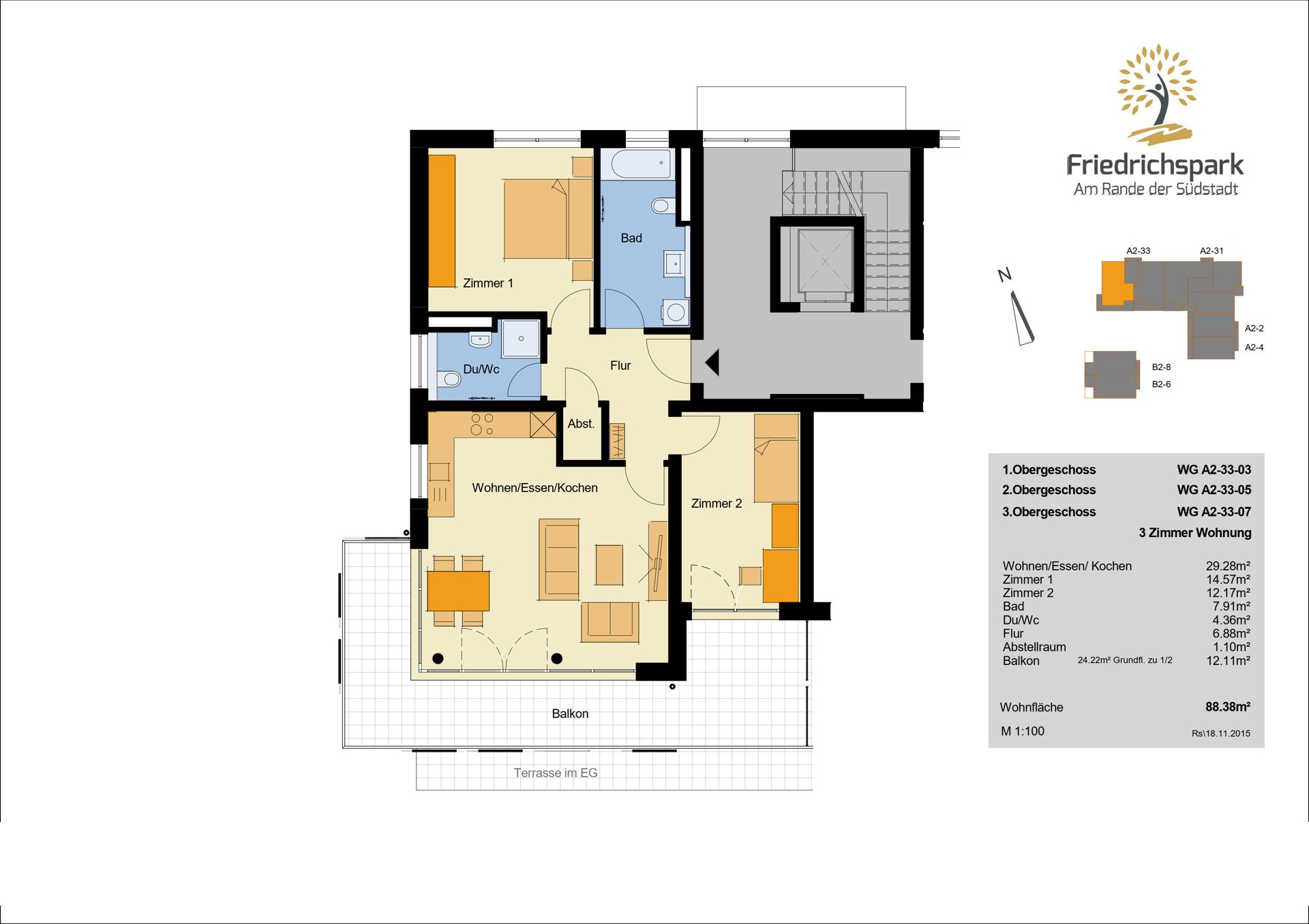 Immobilienangebot - Villingen-Schwenningen - Alle - Bevorzugte Lage im Friedrichspark: Großer SW-Balkon, 2 Tageslichtbäder, EBK., attraktiv vermietet!