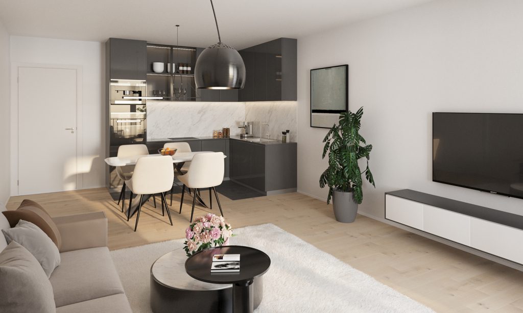 Gütelhöfer Immobilien - Immobilienangebot - Bornheim - Alle - Erstbezug - barrierefrei! Exklusive 57m² | 2-Zimmer Neubauwohnung mit Balkon und Fußbodenheizung