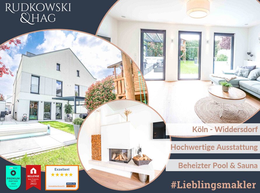 Immobilienangebot - Köln / Widdersdorf - Alle - Stilvolle Doppelhaushälfte  -  5 Zimmer  -  Beheizter Pool  -  Sauna  -  Kamin  -  Garten