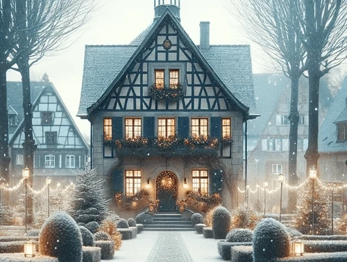 Festliches Fachwerkhaus im Winter