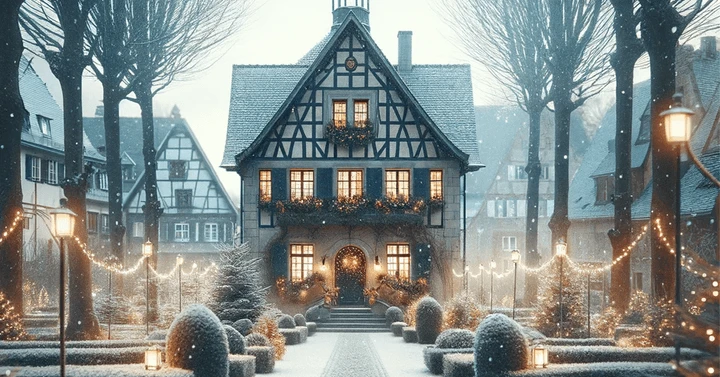 Festliches Fachwerkhaus im Winter
