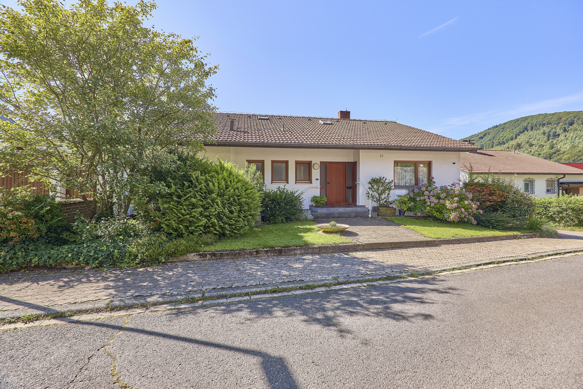 Immobilienangebot - Neckarsteinach - Alle - Burgenpanorama inklusive: sonnenverwöhntes Ein- bis Zweifamilienhaus mit prächtigem Privatgarten