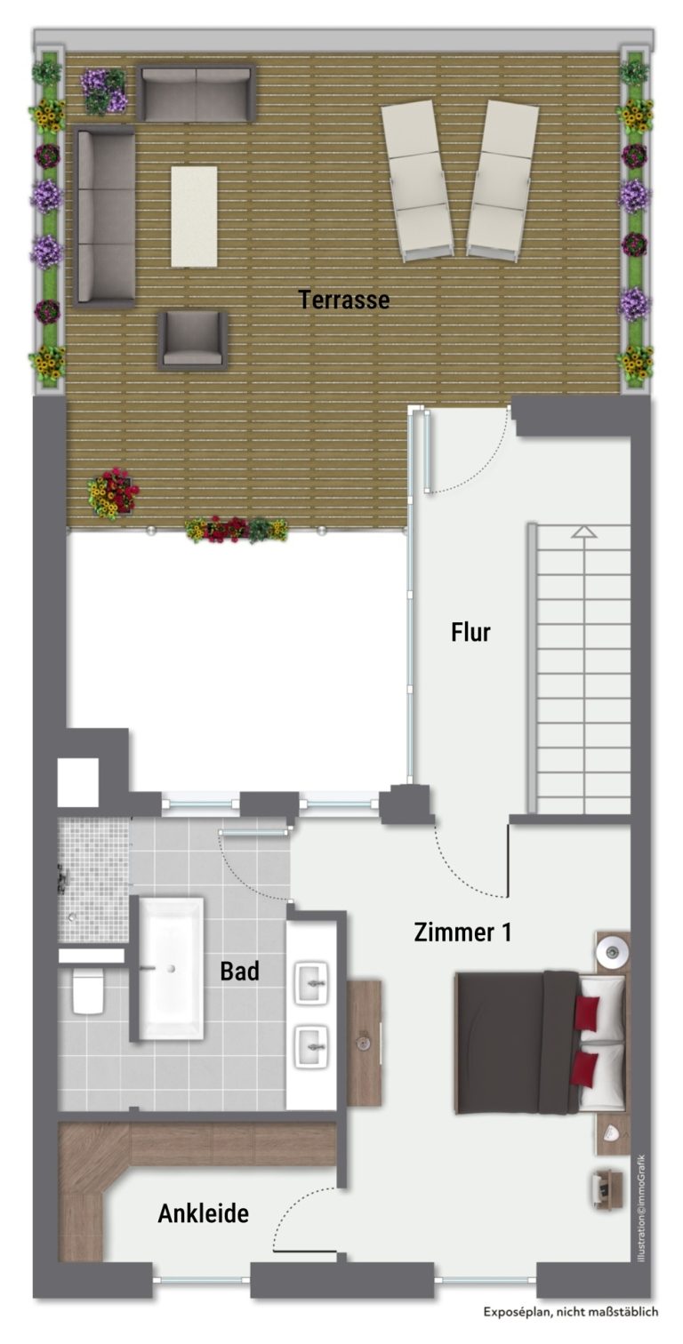 Immobilienangebot - Heidelberg - Alle - Attraktive Crossover-Wohnung mit TG-Stellplatz, Balkon, Atrium und Dachterrasse im Reihenhausstil