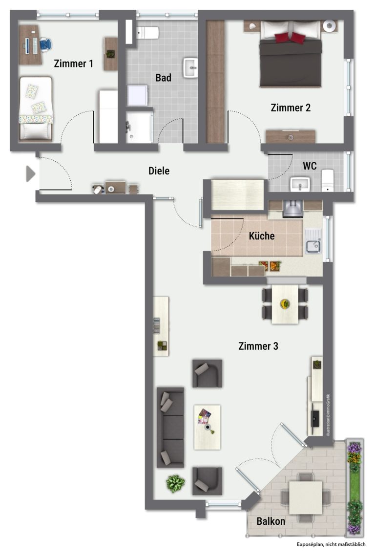Immobilienangebot - Sandhausen - Alle - Sandhausen: Idyllisch gelegene 3-Zimmer-Wohnung mit Balkon und 2 Stellplätzen