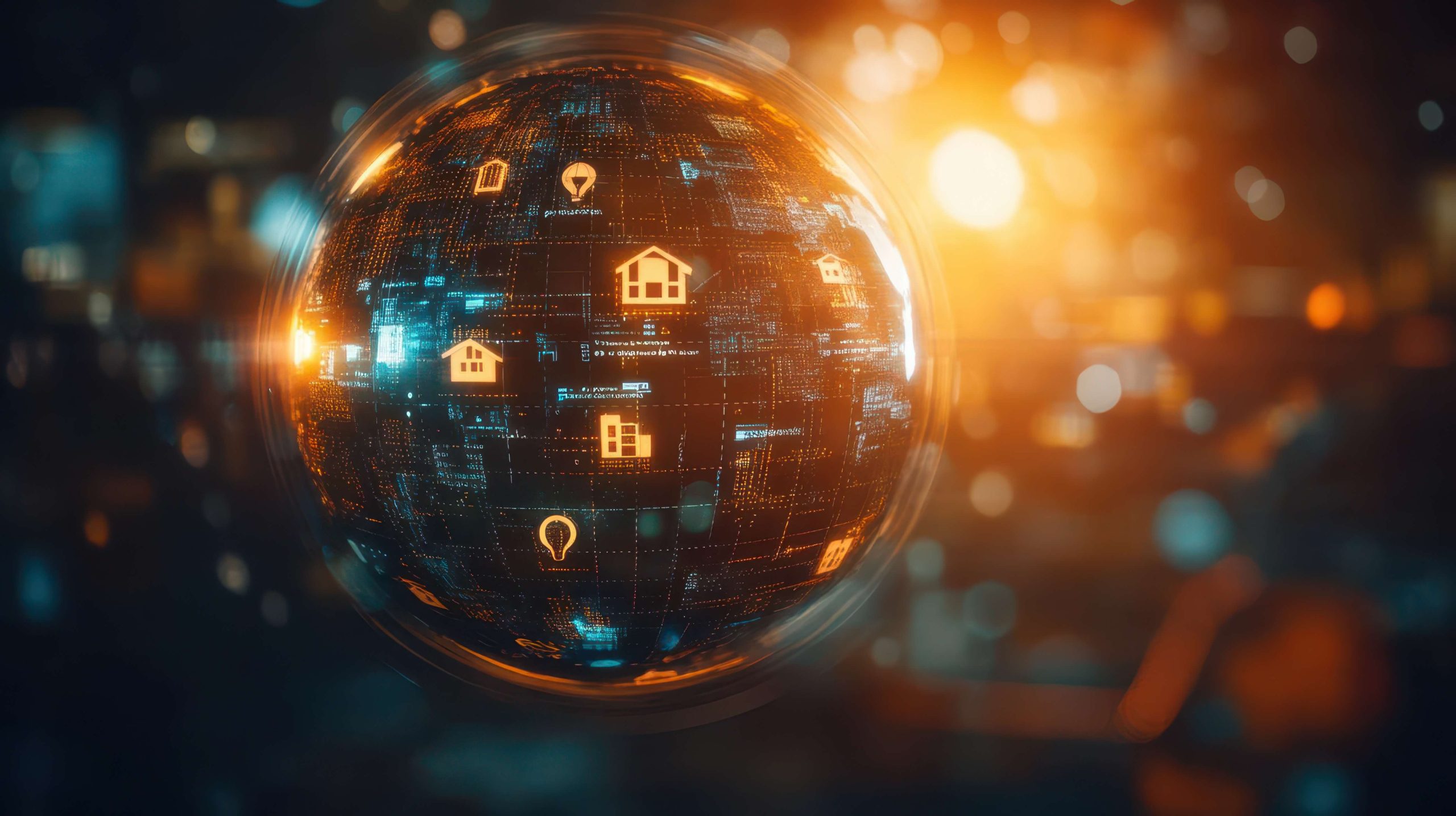 Globus mit Immobilien-Icons, symbolisiert internationale Immobilienberatung von KOtzur Immobilien GmbH
