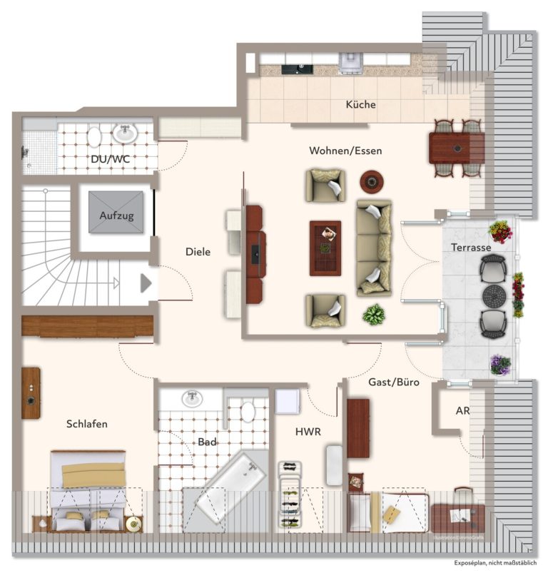 Immobilienangebot - Aachen - Alle - Großzügige 3-Zimmer-Dachgeschosswohnung mit Dachterrasse, 2 Bädern und Aufzug in Haaren!