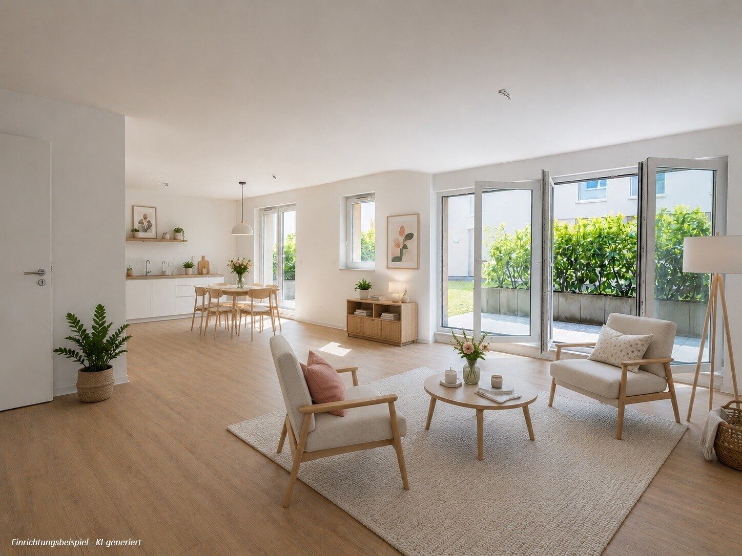 Einrichtungsbeispiel Wohnbereich_KI generiert Immobilienangebot - Aachen - Alle - Bezugsfreie 4-Zimmer-Erdgeschosswohnung mit Terrasse – selbst einziehen oder attraktiv vermieten!