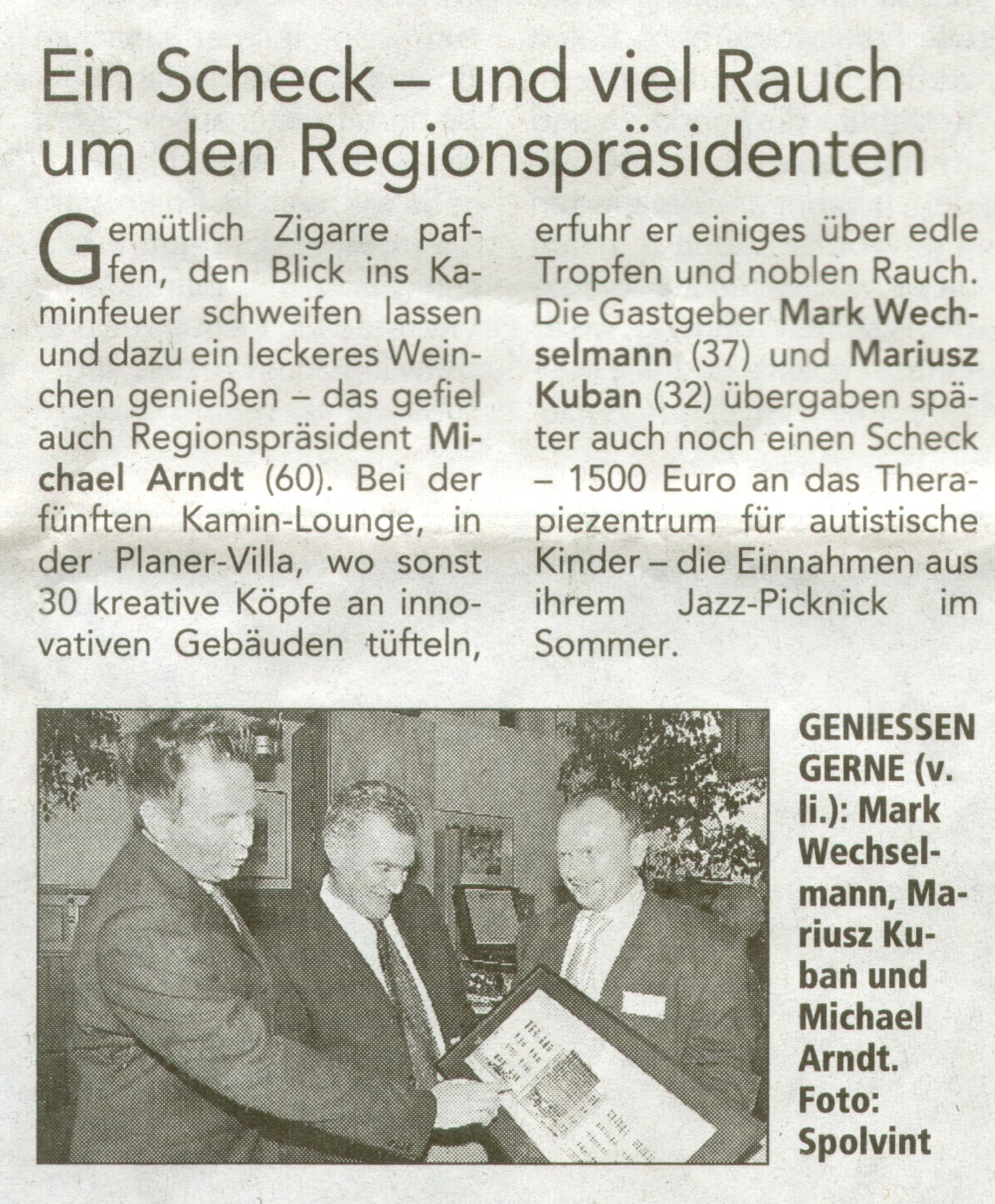 Ein Scheck – und viel Rauch um den Regionspräsidenten