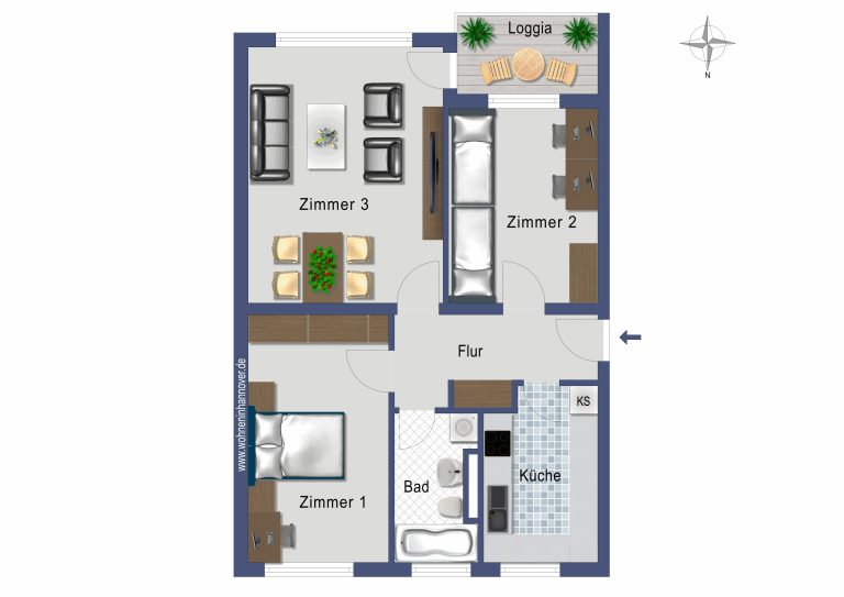 Kunze Immobilien e. K. - Immobilienangebot - 30916 Isernhagen - Altwarmbüchen - Wohnungen - KUNZE: gut geschnittene Wohnung mit großem Wohnzimmer und Balkon in Altwarmbüchen