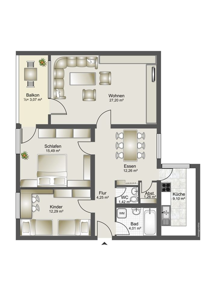 Immobilienangebot - Untergruppenbach - Alle - Super geschnittene 3,5 Zimmer Wohnung mit toller Aussicht ins Grüne