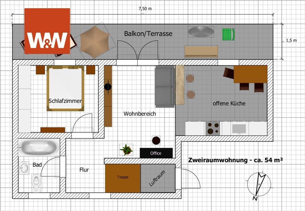 Immobilienangebot - Lampertswalde / Quersa - Alle - 2-Raum-Wohnung mit Balkon und Gartennutzung - Heizung mit erneuerbarer Energie