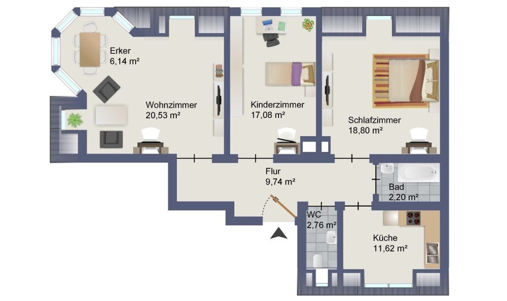 Immobilienangebot - Fürth - Alle - Vermietete 3-Zimmer-Wohnung mit Erker in charmantem Altbau nahe dem Stadtpark