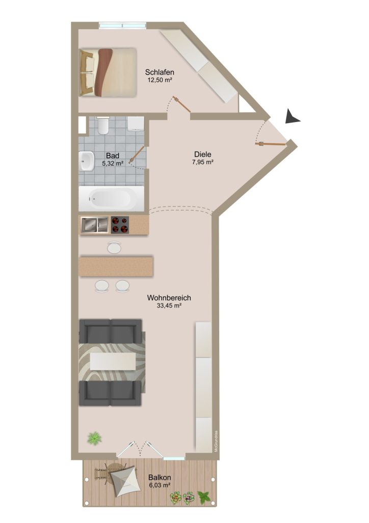 Immobilienangebot - Merching - Alle - Sonnige 2-Zimmer-Wohnung mit Südbalkon – sofort bezugsfrei