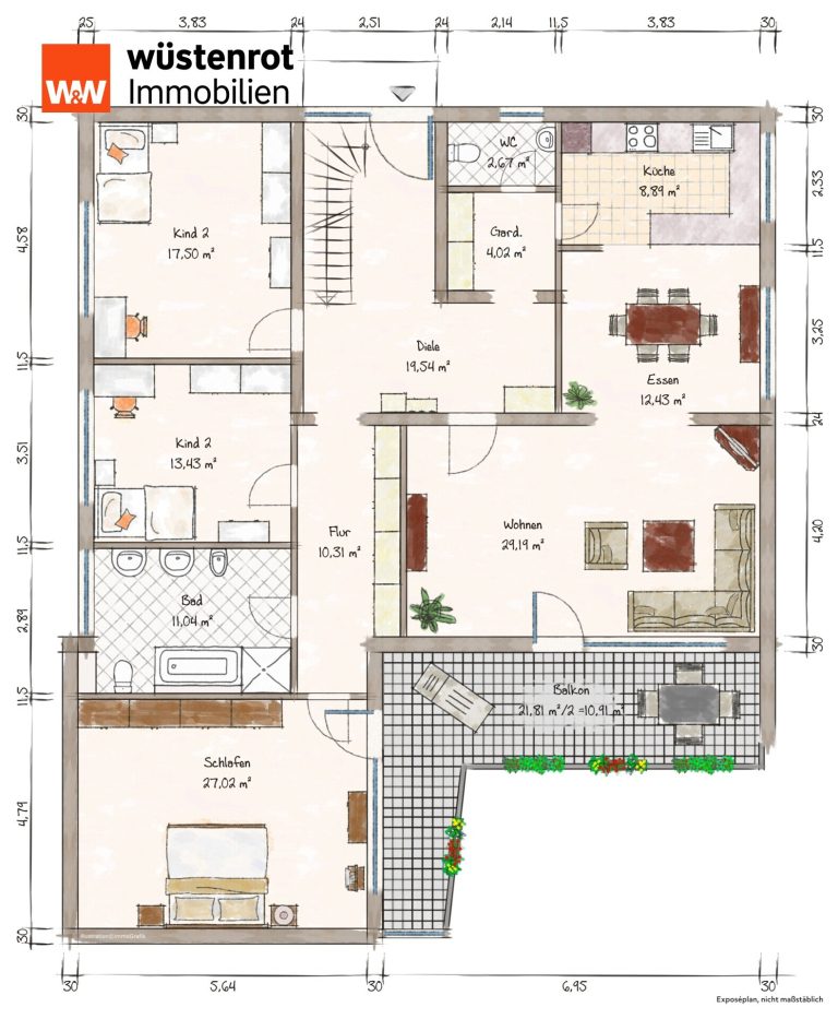 Immobilienangebot - Wangen im Allgäu / Epplings - Alle - Großzügige 4,5 - Zimmer - Etagenwohnung mit Balkon, Garage und Gartenanteil in Wangen / Epplings