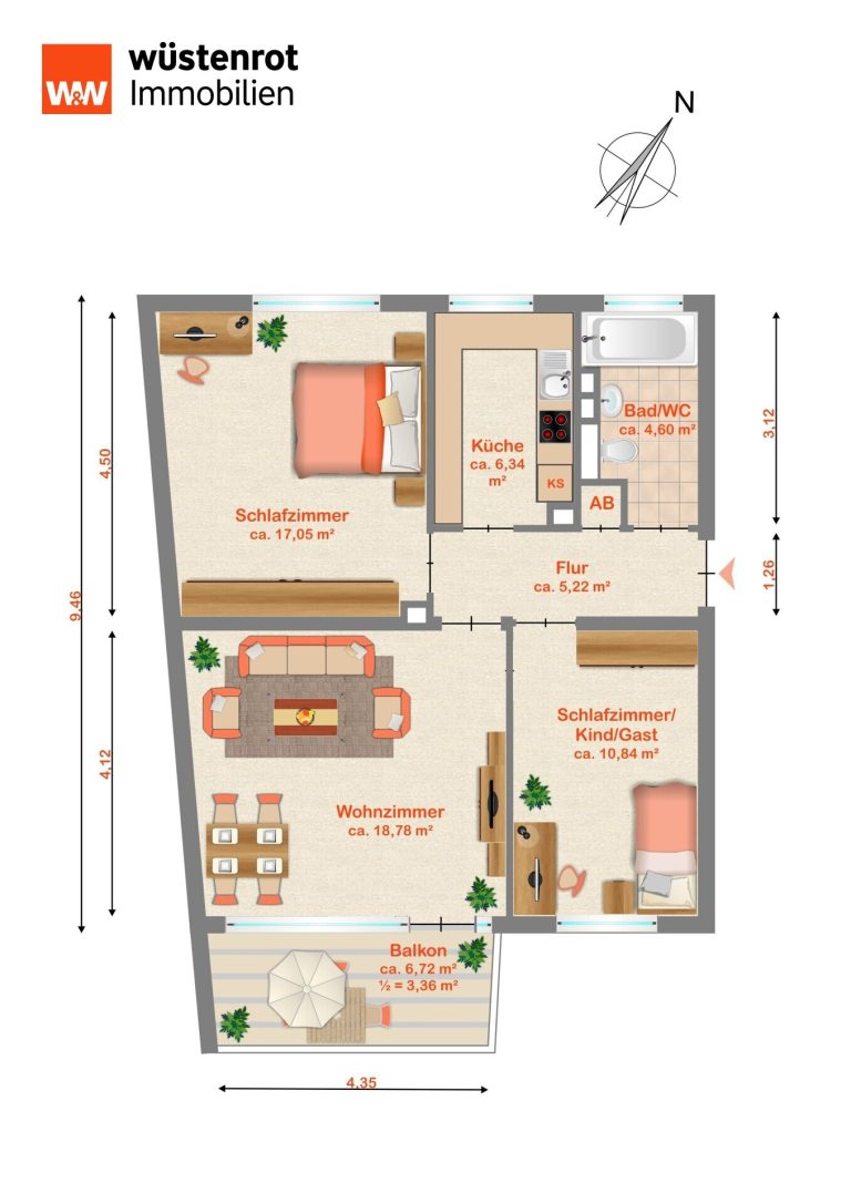 Immobilienangebot - Hersbruck - Alle - 3-Zimmer-Wohnung in Hersbruck, ca. 66 m², mit Südbalkon und zentraler Lage