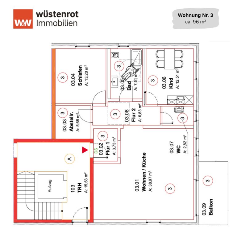 Immobilienangebot - Alzey - Alle - Helle Erdgeschosswohnung mit 3 Zimmern, Balkon & Stellplatz