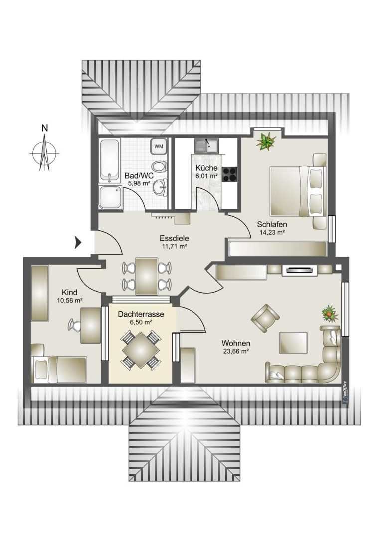 Immobilienangebot - Heilbronn - Alle - Schöne 3 Zimmer DG-Wohnung in ruhiger zweiter Baureihe