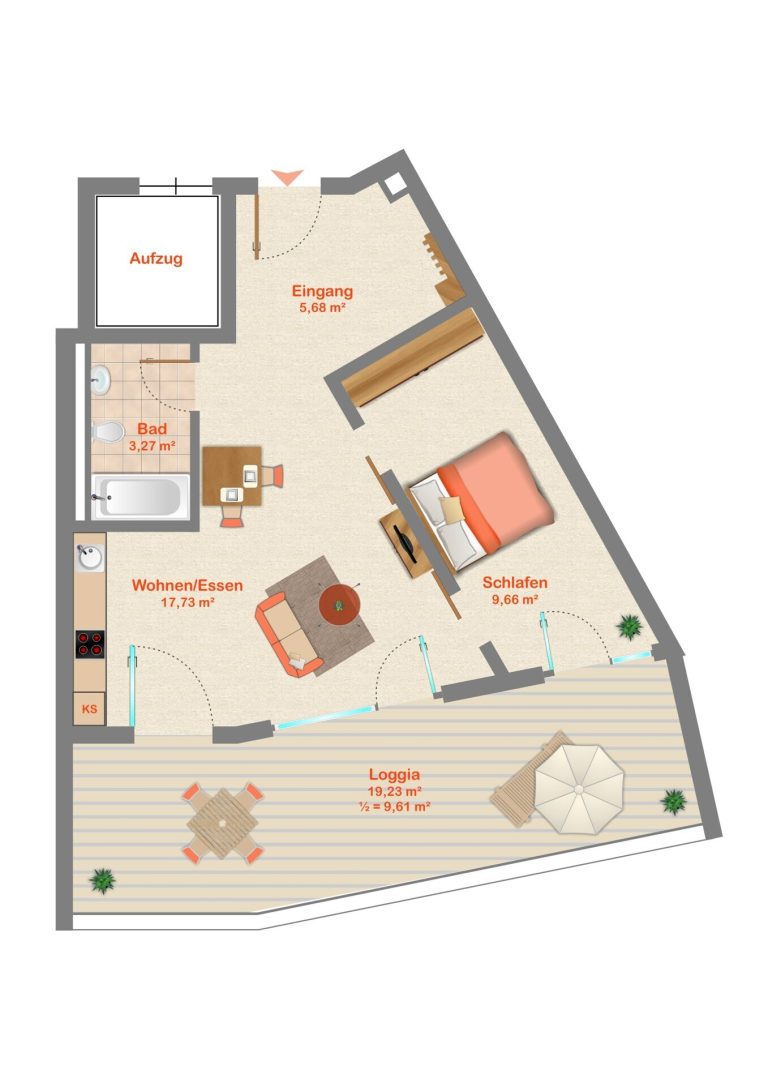 Immobilienangebot - Gaimersheim - Alle - Moderne 2-Zimmer-Wohnung – teilmöbliert mit großen Balkon und Stellplatz