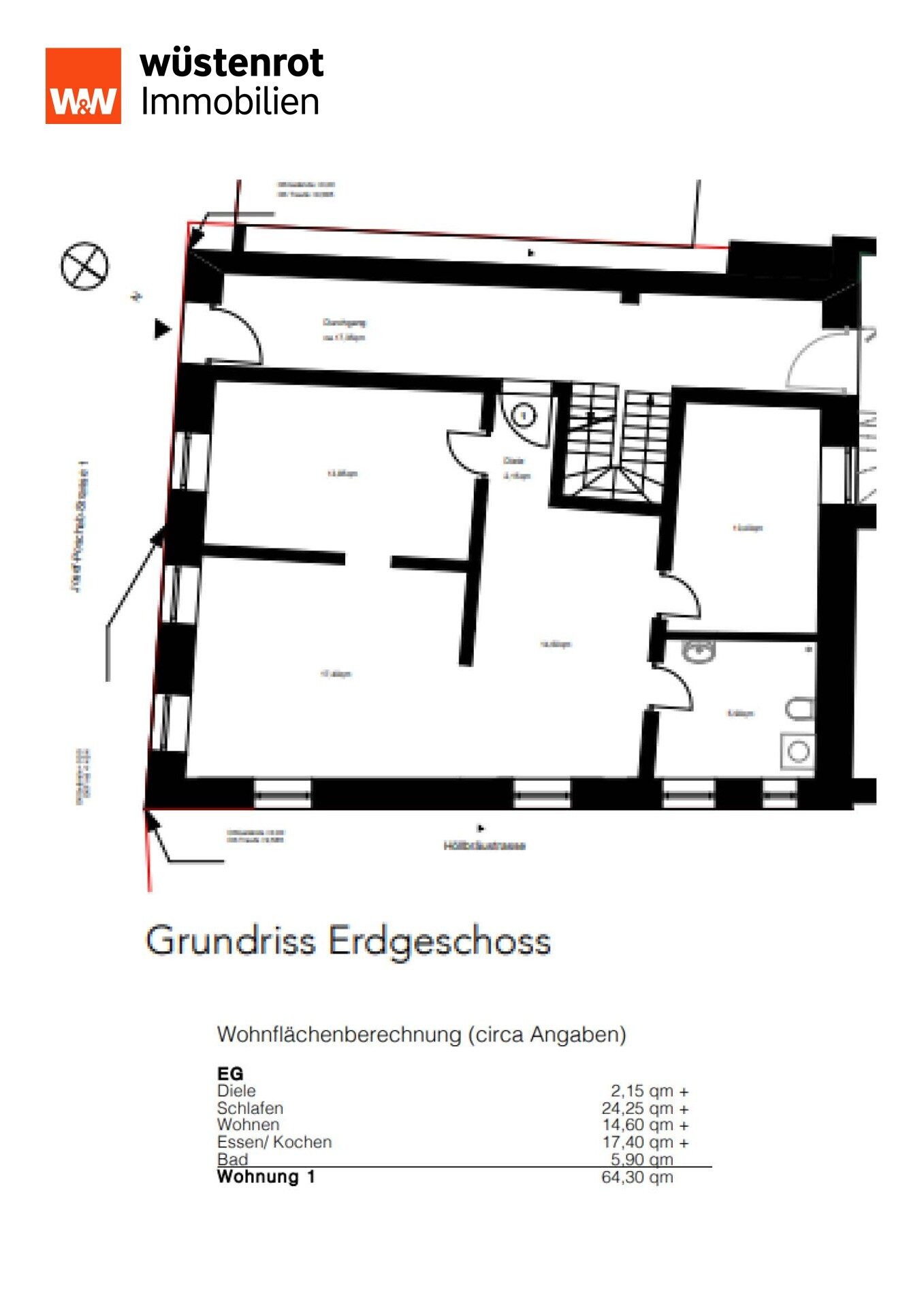 Grundriß EG Immobilienangebot - Ingolstadt / Ingolstadt - Alle - 2 Zimmerwohnung ca. 64m², vermietet zur Kapitalanlage oder Selbstbezug, in direkter Citylage.