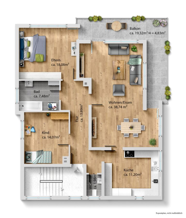 Immobilienangebot - Dietenheim - Alle - Lichtdurchflutete 3,5-Zimmer-Eigentumswohnung mit großem Süd-West-Balkon in angenehmer Wohnlage!