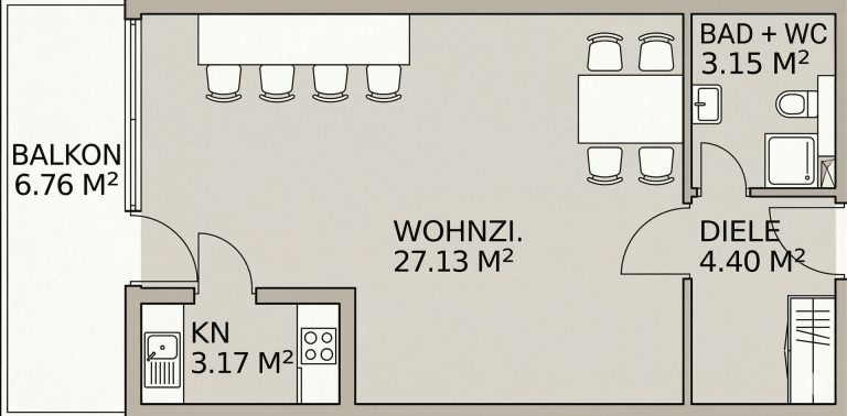 Immobilienangebot - Frankfurt am Main / Nied - Alle - Licht, Luft, Lage: 1-Zimmer-Wohnung mit Top-Schnitt, Fußbodenheizung und Balkon in Frankfurt-Nied