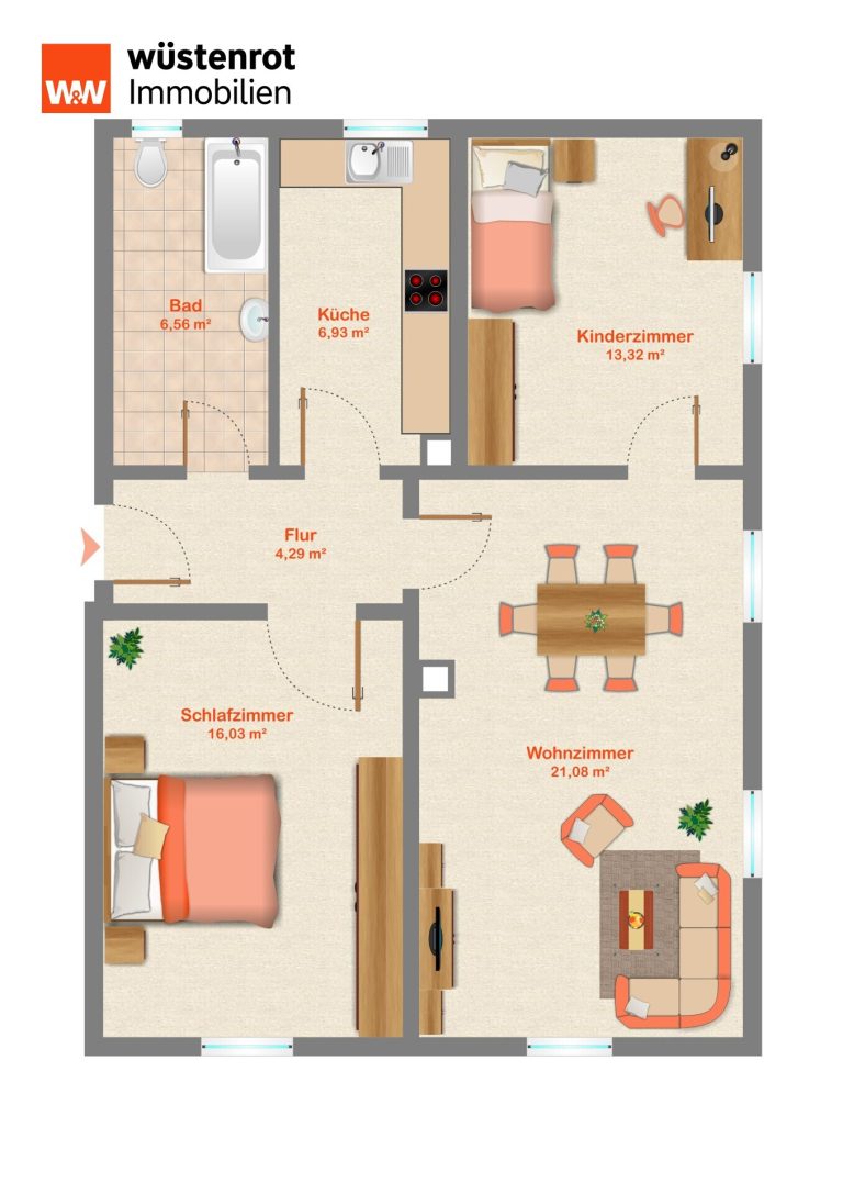 Immobilienangebot - Ingolstadt - Alle - Helle 3-Zimmer-Wohnung im 1. OG mit Stellplatz