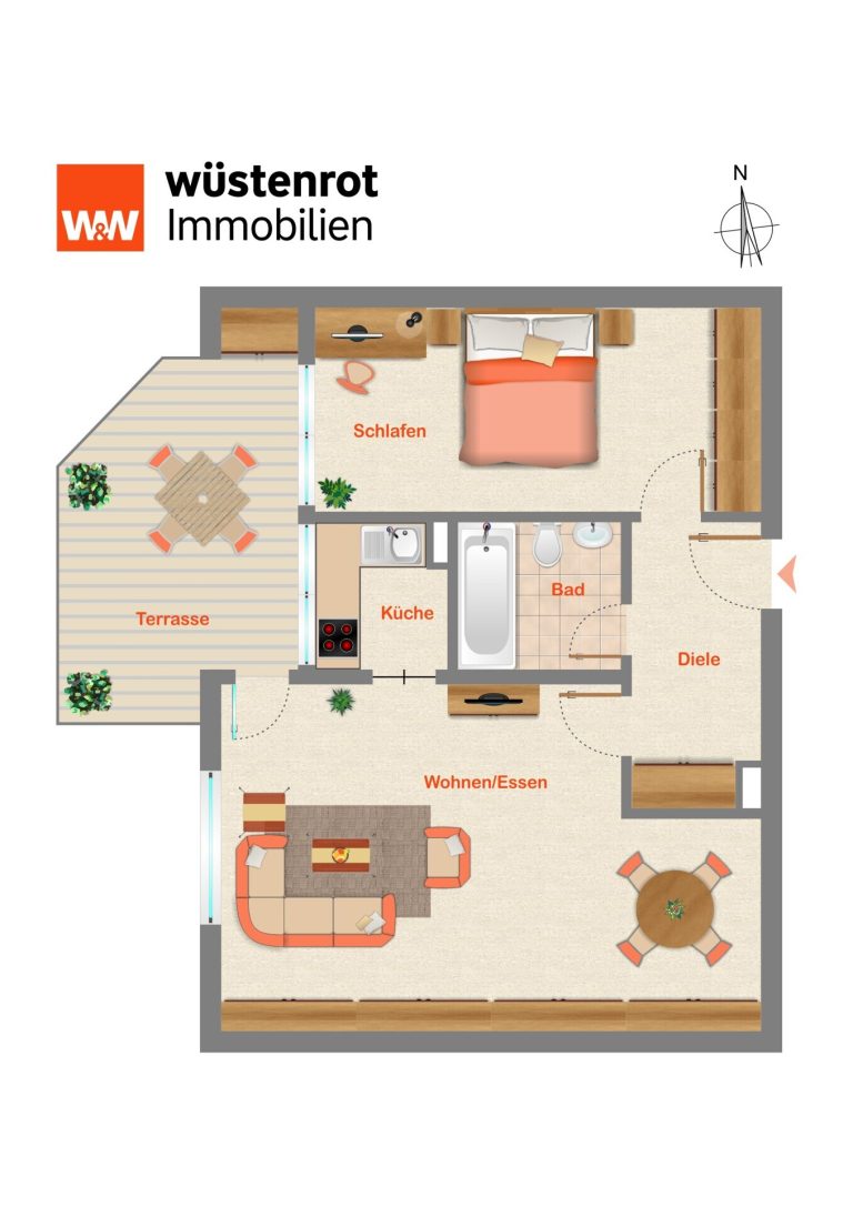 Immobilienangebot - Stuttgart - Alle - Vermietete 2-Zimmer-Wohnung mit Terrasse und Tiefgaragenstellplatz – in Bad Cannstatt