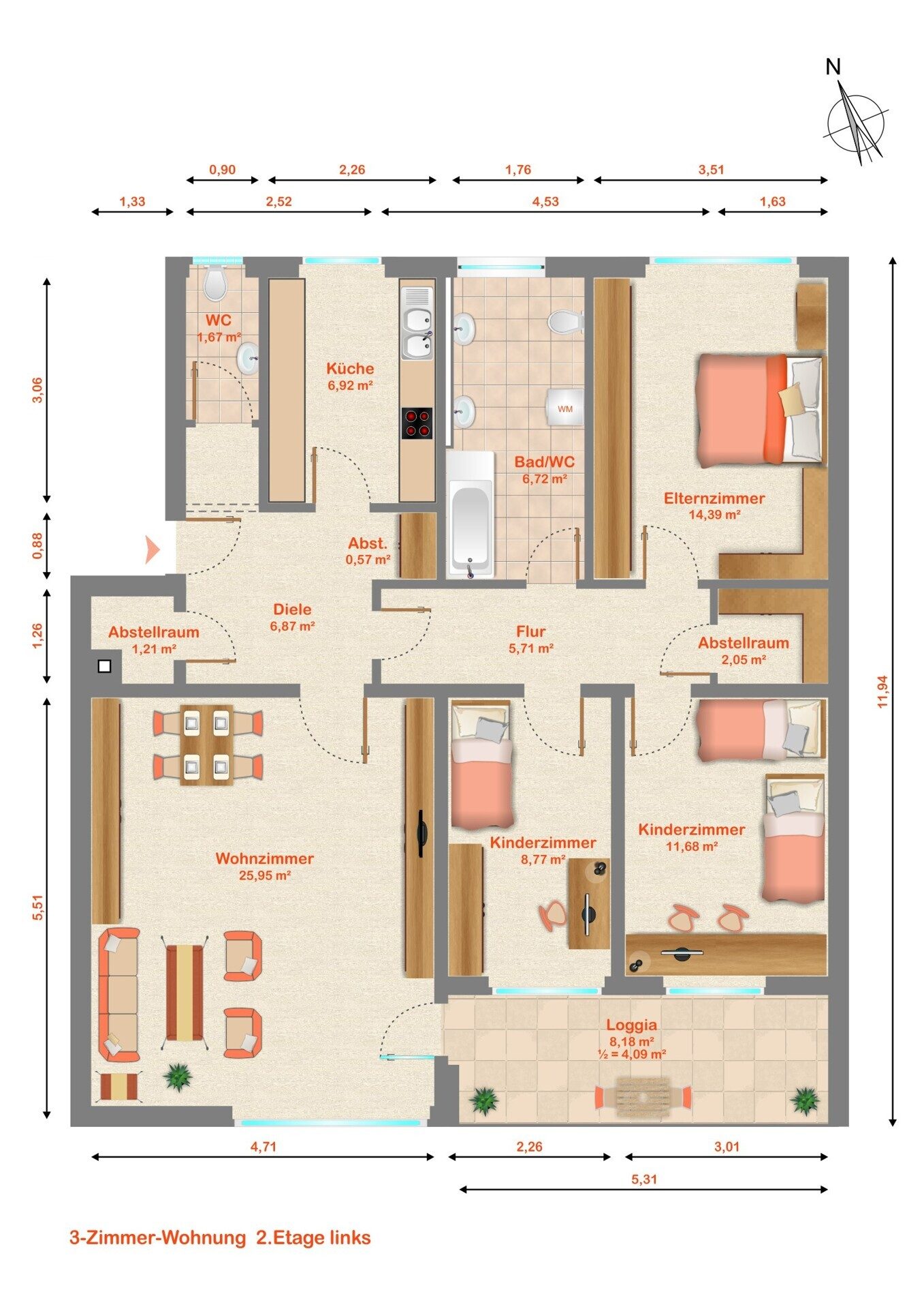 Immobilienangebot - Nürnberg - Alle - 3,5-Zimmer-Etagenwohnung - viel Platz und viel Grün in Nürnberg-Langwasser