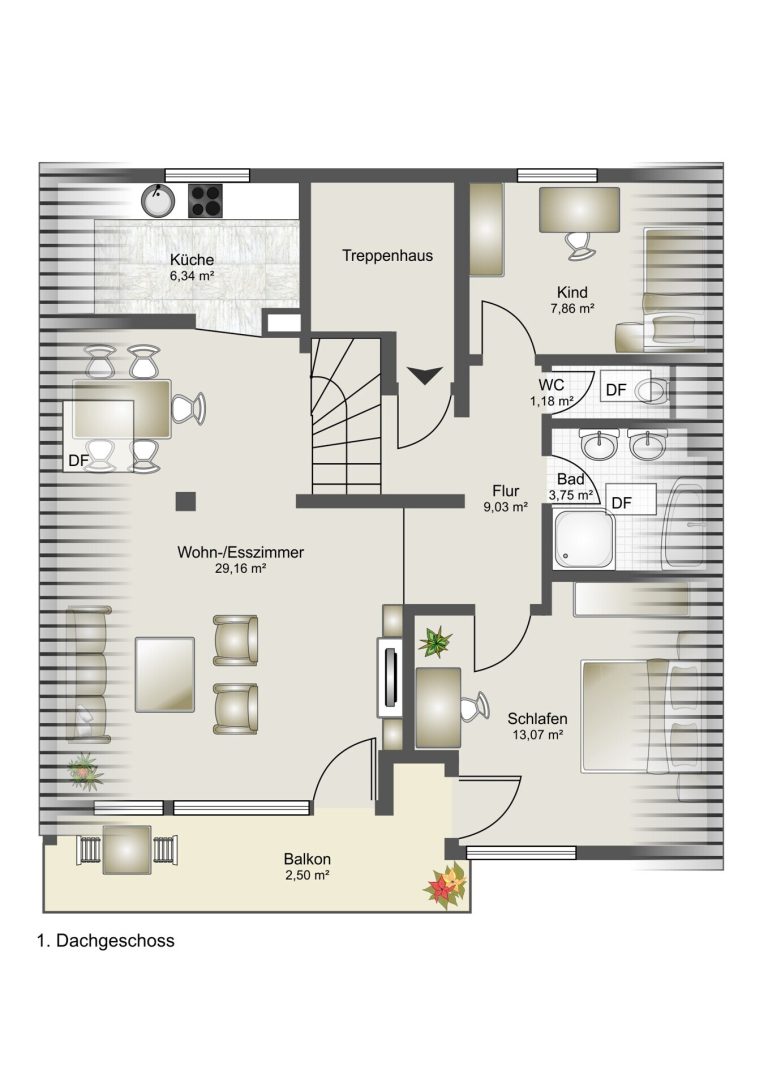 Immobilienangebot - Heilbronn - Alle - Charmante 3 Zi. DG ETW + ausgebaute Bühne - in 3-Familienhaus - Raum für Ihre Modernisierungsideen