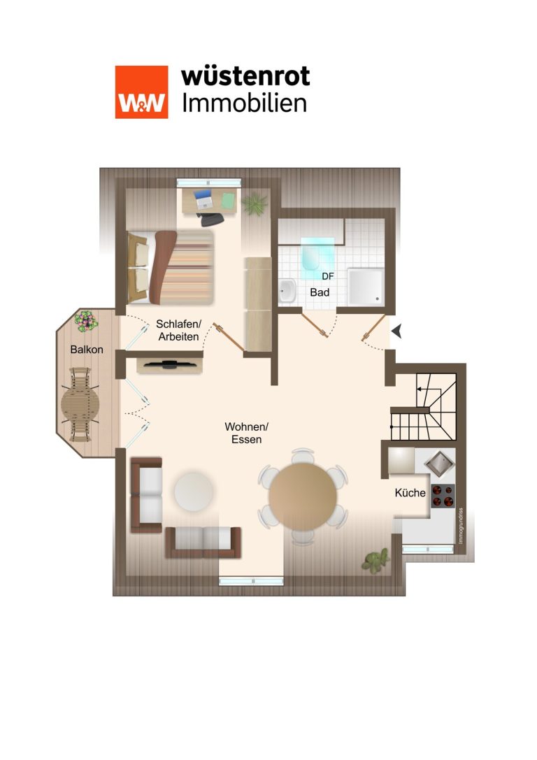 Immobilienangebot - München - Alle - Helle, gut geschnittene 2-Zi.-DG-Wohnung mit Balkon & Spitzboden in kleiner Wohnanlage