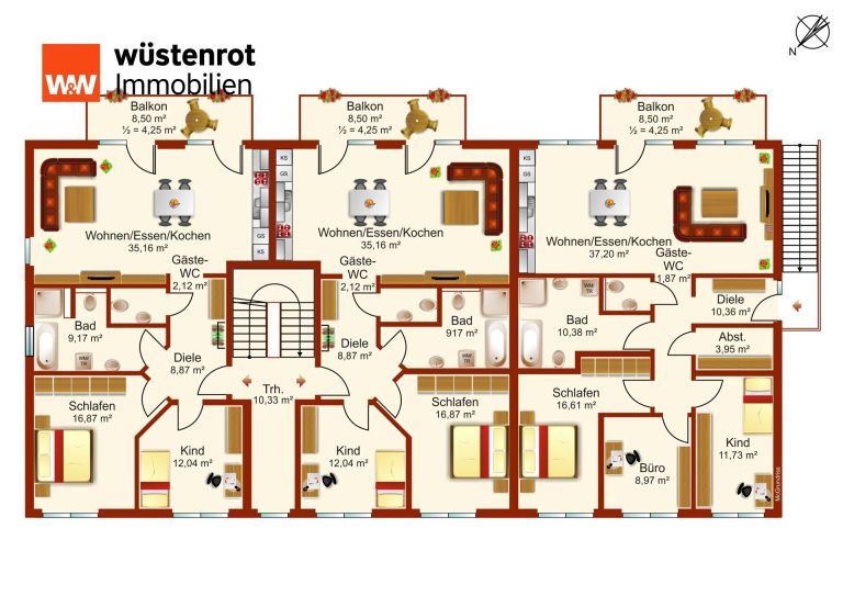 Immobilienangebot - Lahntal / Sterzhausen - Alle - Moderne 3-Zimmerwohnung mit Komfort und Balkon in Lahntal-Sterzhausen