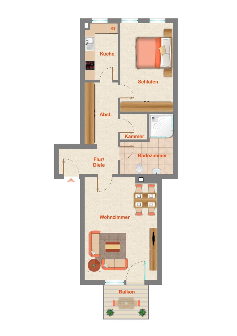 Immobilienangebot - Trier / Olewig - Alle - Gepflegte 2-Zimmer-Wohnung mit Balkon, Einbauküche und Tiefgaragenstellplatz in Trier-Olewig