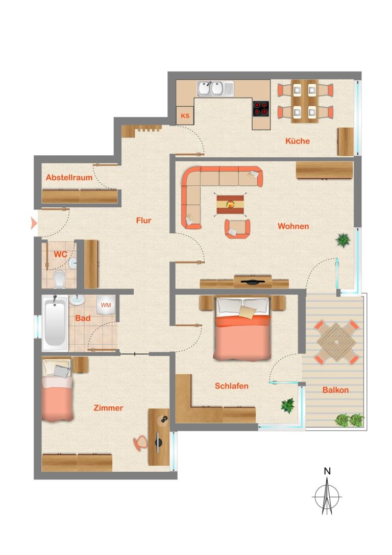 Immobilienangebot - Waiblingen - Alle - Unverbaute Aussicht und sehr gute Infrastruktur: Freie 3-Zimmer-Wohnung