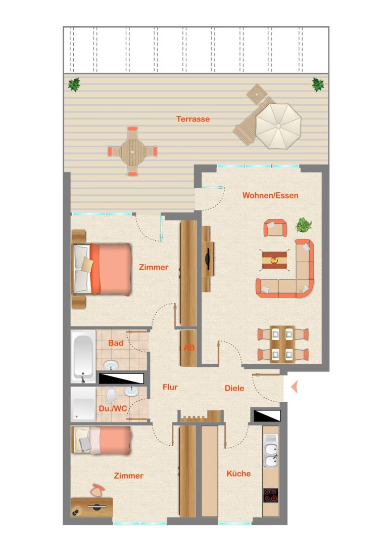 Immobilienangebot - Kornwestheim - Alle - Gepflegte und geräumige 3-Zimmerwohnung mit eigenem Garten