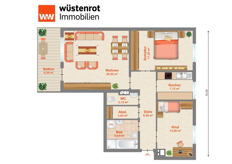 Immobilienangebot - Karlsruhe - Alle - 3-Zimmer-Wohnung mit großer Loggia und Blick ins Grüne inkl. Stellplatz