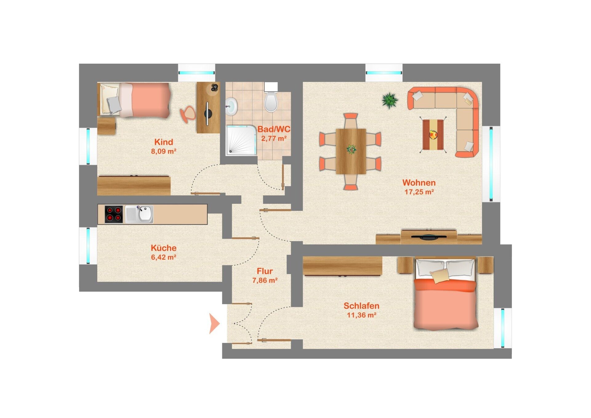 Immobilienangebot - Freital - Alle - Kapitalanlage in Freital-Potschappel – gepflegte 3-Raum-Wohnung mit Stellplatz