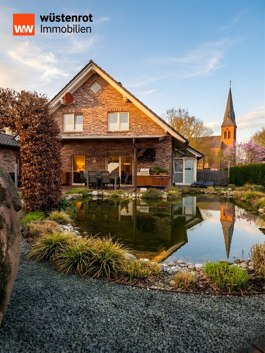 Immobilienangebot - Esterwegen - Alle - Traumhaus mit idyllischem Garten & Teich – 208 m² Wohnkomfort zum Verlieben
